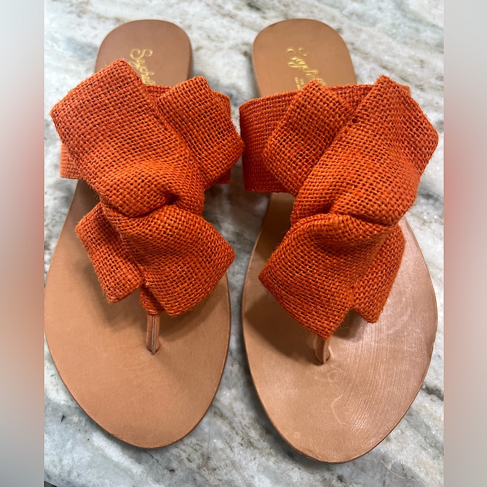 Seychelles ladies flat sandals with orange bow 8.5M